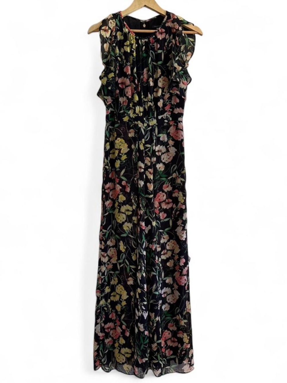 Tommy Hilfiger Floral Wide Leg Jumpsuit Chiffon Flutter Sleeve Romantic Preppy - Picture 2 of 11
